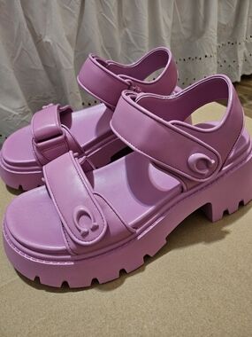 Coach Brynn Pink Platform Sandals with Hook-and-Loop Straps 7.5